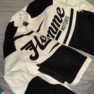 Boohoo Mens Black and White Moto Jacket